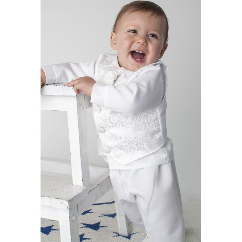 Boy s White Christening Suit with Waistcoat and Cravat LA101 Little Baby Shop IE