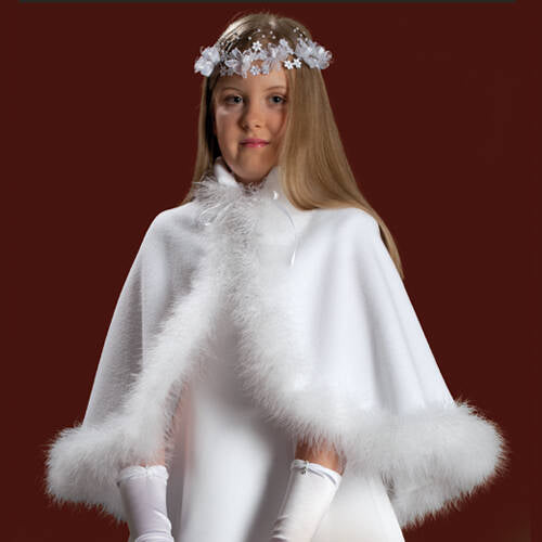 16K015 White Fleece Cape with Marabou