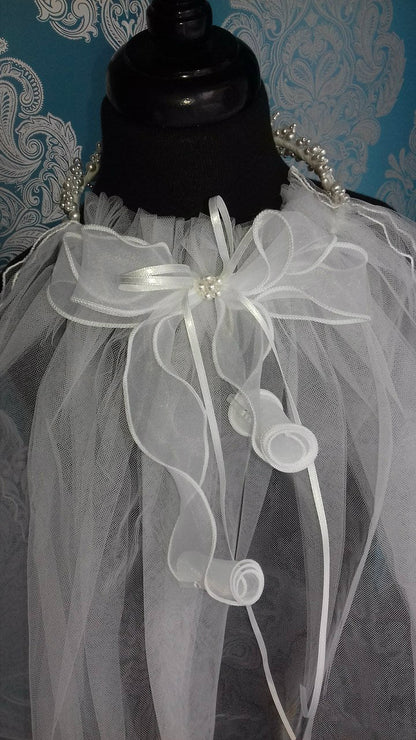 White Communion Pearl Halo Headpiece with Veil