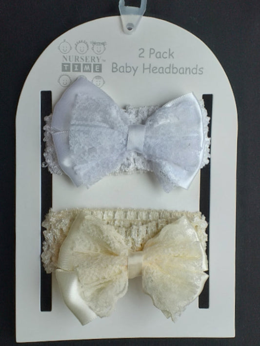 2 Pack Baby Headbands (white and cream)