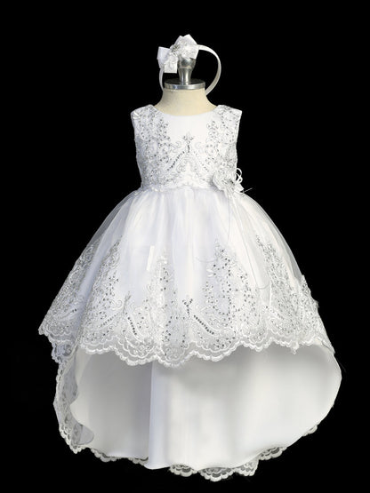 #2387 White Dress with Train, Cape & Headband (sizes 0-6)