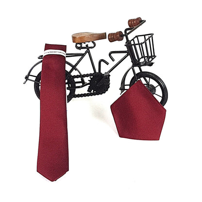 Zazzi Boys Solid Wine Tie and Matching Pocket Square 4641-4