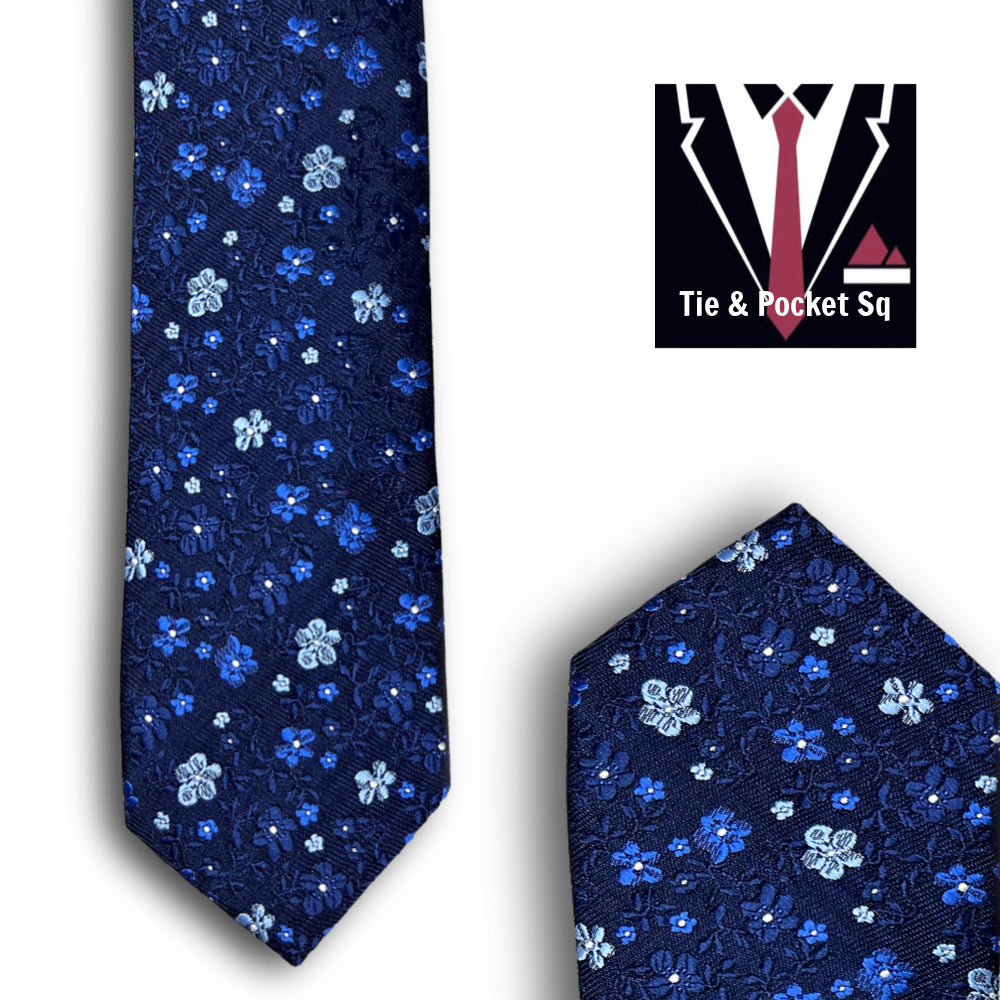 Zazzi Boys Blue Floral Tie and Matching Pocket Square 4248-1