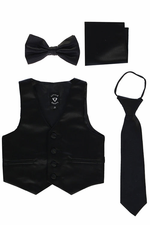 #738 Black Set with Waistcoat, Necktie, Bowtie, Hanky (3m-14yrs)