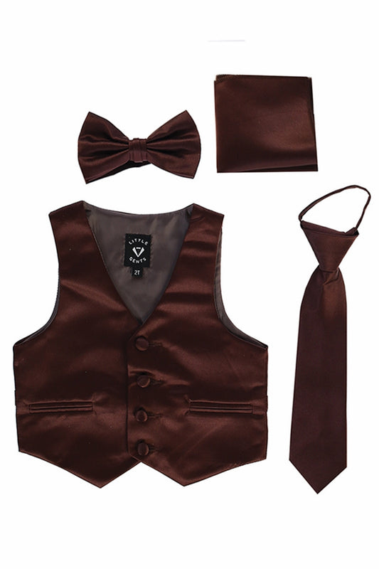 #738 Brown Set with Waistcoat, Necktie, Bowtie, Hanky (3m-14yrs)