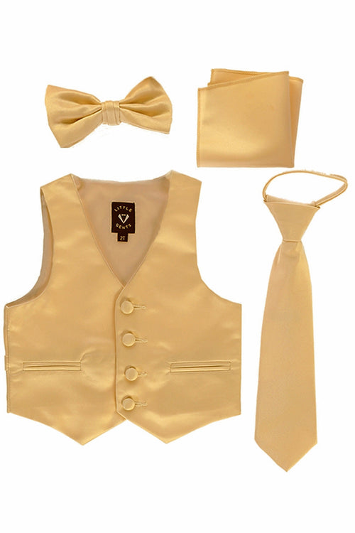 #738 Gold Set with Waistcoat, Necktie, Bowtie, Hanky (3m-14yrs)