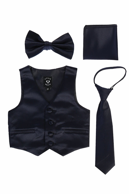 #738 Navy Set with Waistcoat, Necktie, Bowtie, Hanky (3m-14yrs)