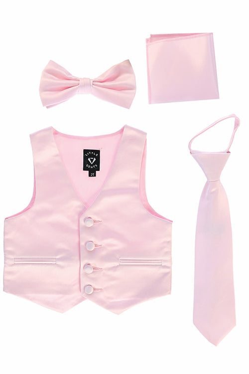 #738 Pink Set with Waistcoat, Necktie, Bowtie, Hanky (3m-14yrs)