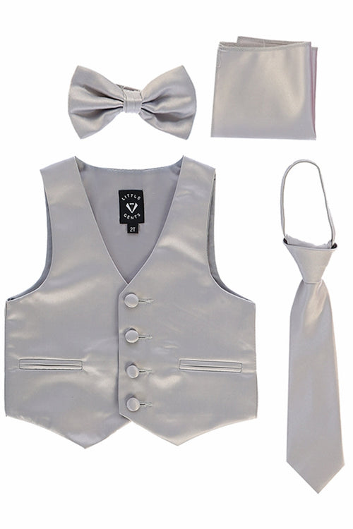 #738 Silver Set with Waistcoat, Necktie, Bowtie, Hanky (3m-14yrs)