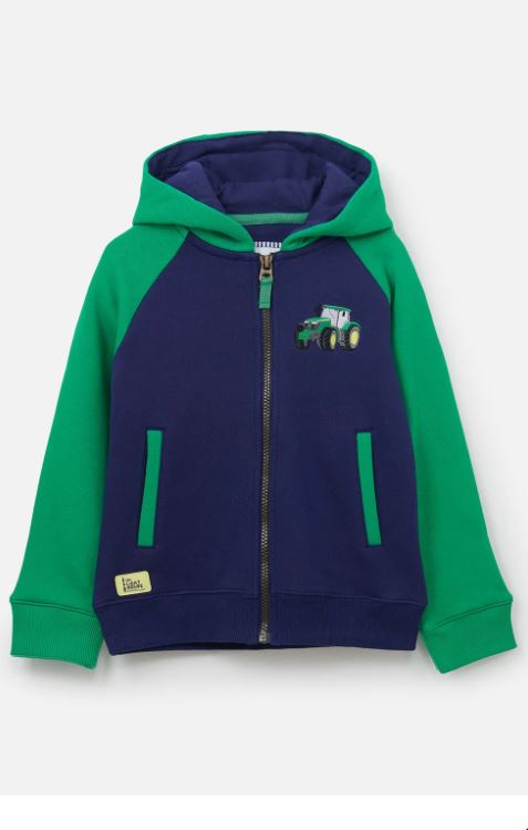 Lighthouse Boys Green Tractor Zip-Up Hoodie Sweatshirt