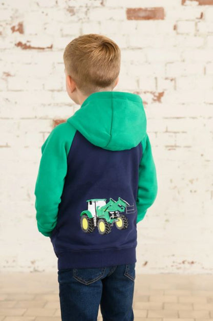 Lighthouse Boys Green Tractor Zip-Up Hoodie Sweatshirt