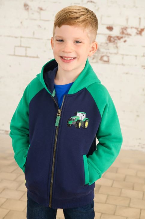 Lighthouse Boys Green Tractor Zip-Up Hoodie Sweatshirt