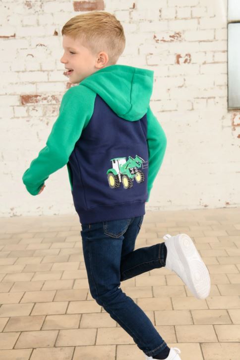 Lighthouse Boys Green Tractor Zip-Up Hoodie Sweatshirt