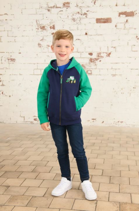 Lighthouse Boys Green Tractor Zip-Up Hoodie Sweatshirt