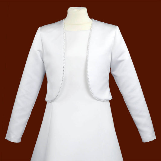 Z2 Long Sleeve Classic White Satin Bolero with Diamante Edging