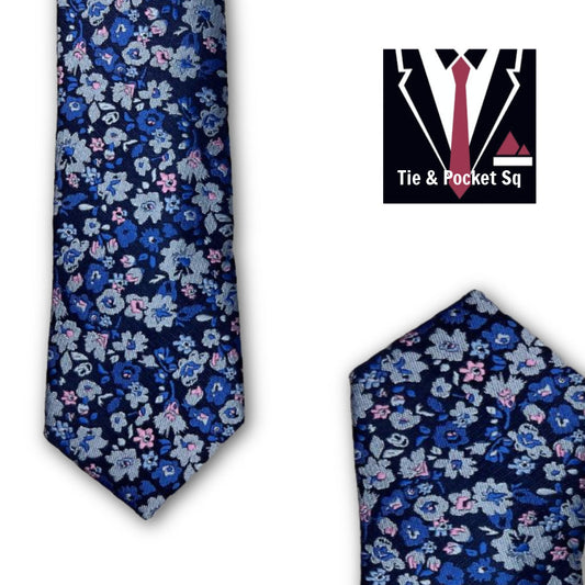 Zazzi Boys Floral  Blue Tie and Matching Pocket Square 5246-1