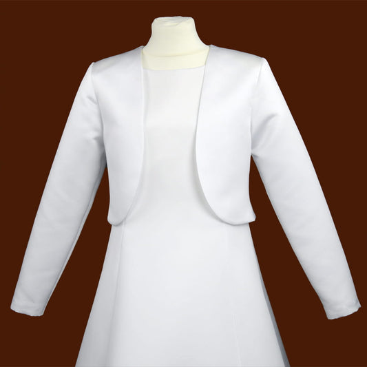 Z1 Long Sleeve Classic White Plain Satin Bolero