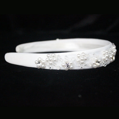 White Satin Pearled Communion Hairband