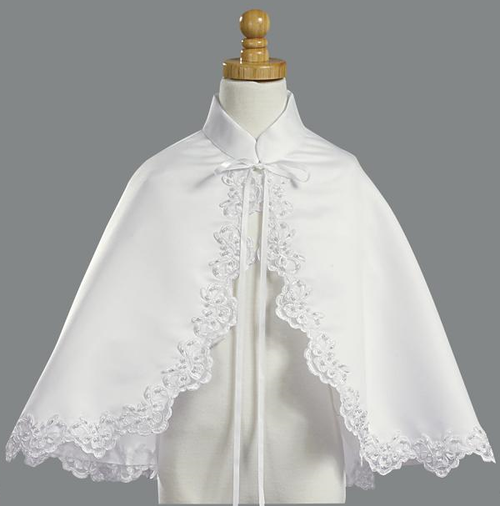 #1063 White Satin Cape with Lace Edge