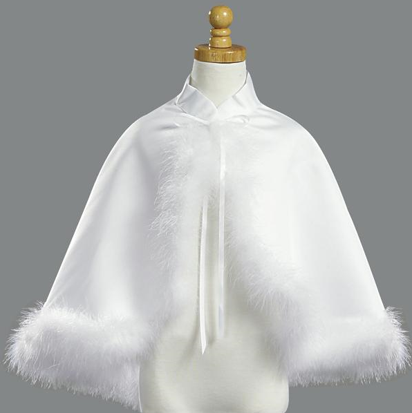 #1033 White Satin Cape with Marabou