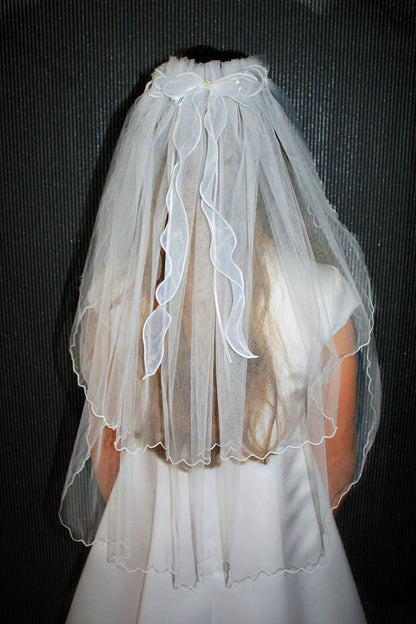 White Communion Pearl Halo Headpiece with Veil