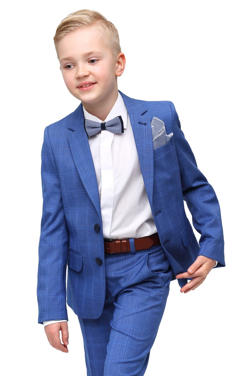 WILLIAM, Light Blue Check Slim Fit 2 Piece Boys Suit (6-14 years)