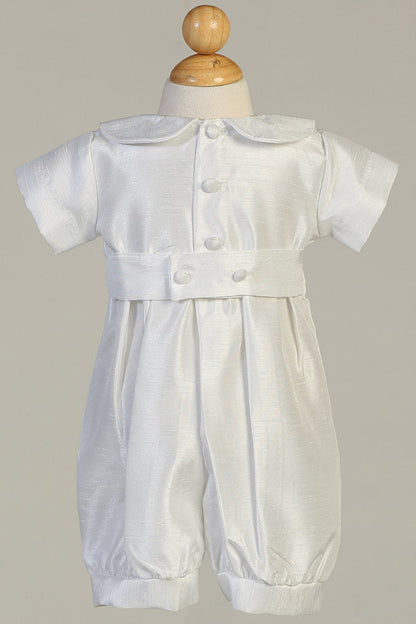 WILLIAM White Shantung Christening Romper (0-18m)