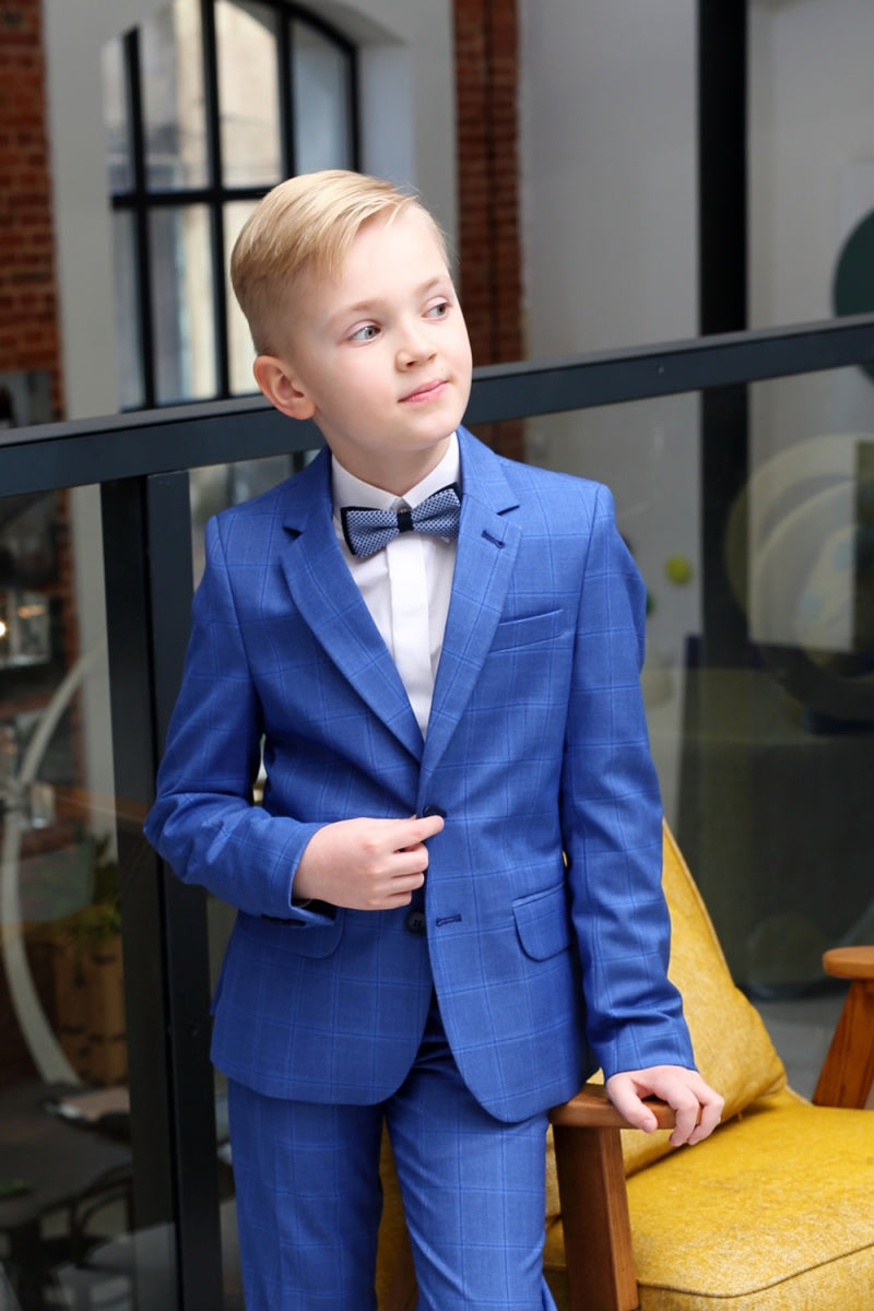 WILLIAM, Light Blue Check Slim Fit 2 Piece Boys Suit (6-14 years)