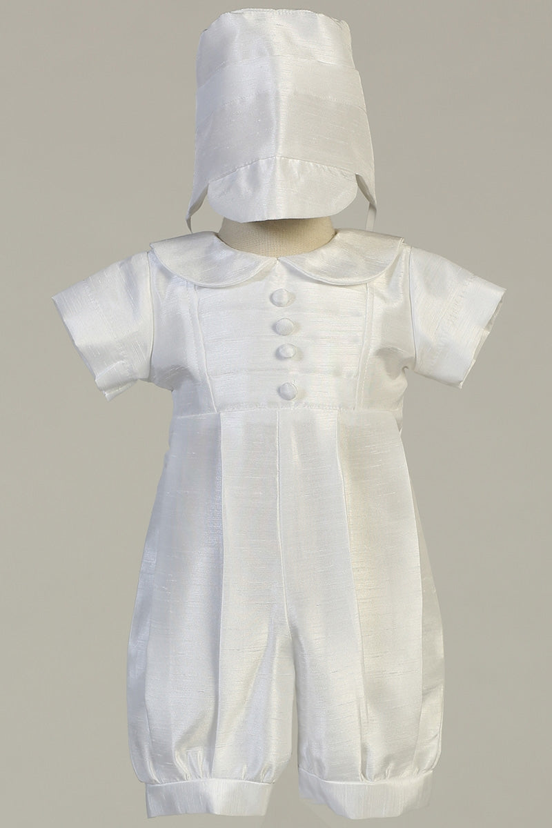 WILLIAM White Shantung Christening Romper (0-18m)