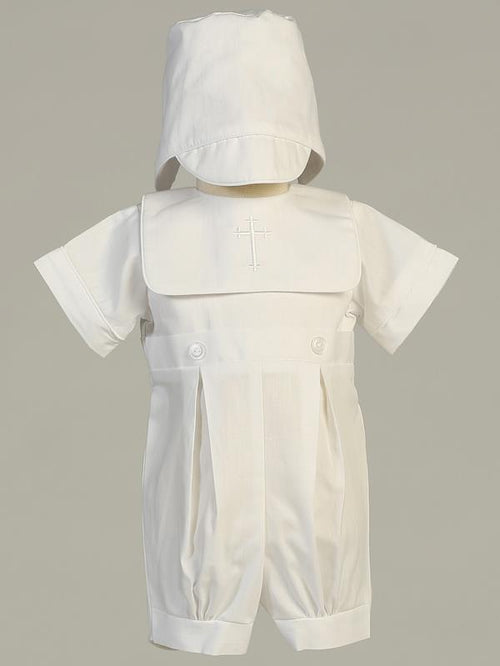 ZACHARY White Poly Cotton Christening Romper (0-18m)