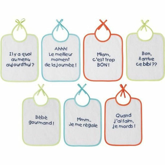 Bib Set Babycalin Message Print 20 x 25 cm 7 Units White - Little Baby Shop