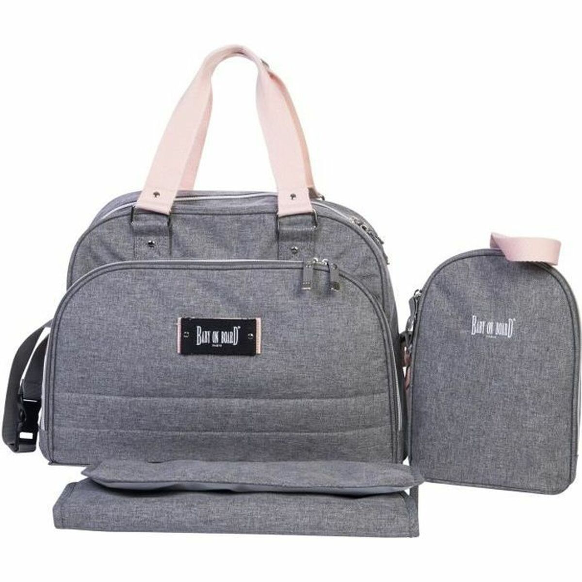 Diaper Changing Bag Baby on Board URBAN Sweet Grey Pink - Little Baby Shop