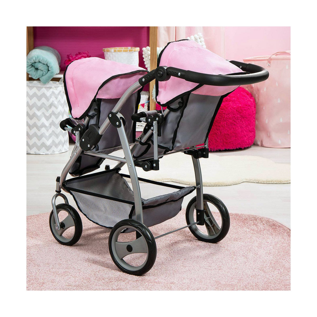 Doll Stroller Reig Grey Pink Twinned - Little Baby Shop