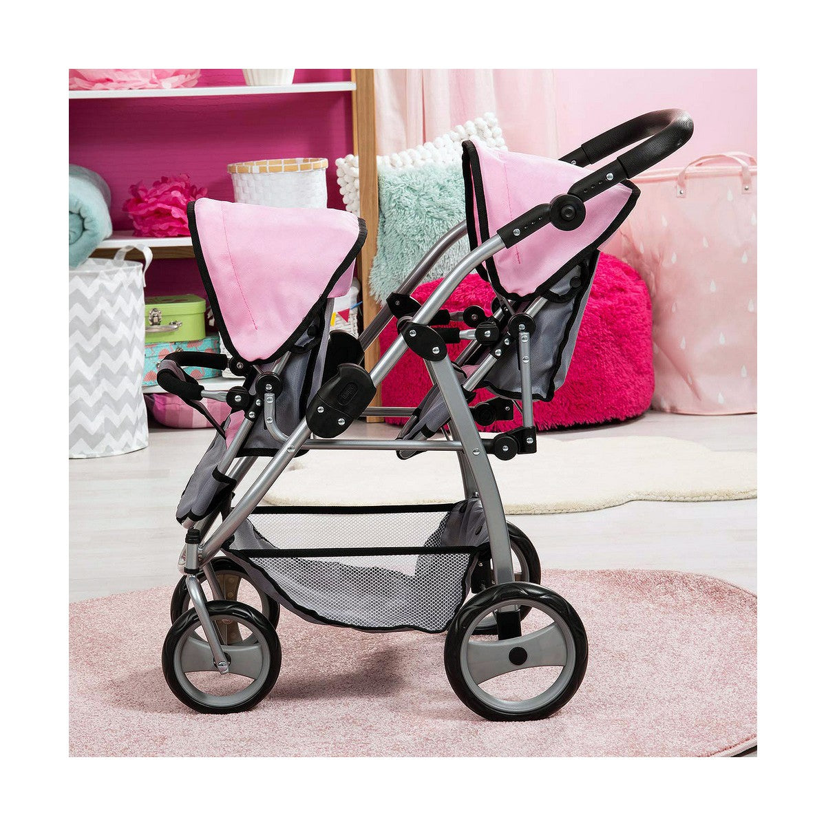 Doll Stroller Reig Grey Pink Twinned - Little Baby Shop