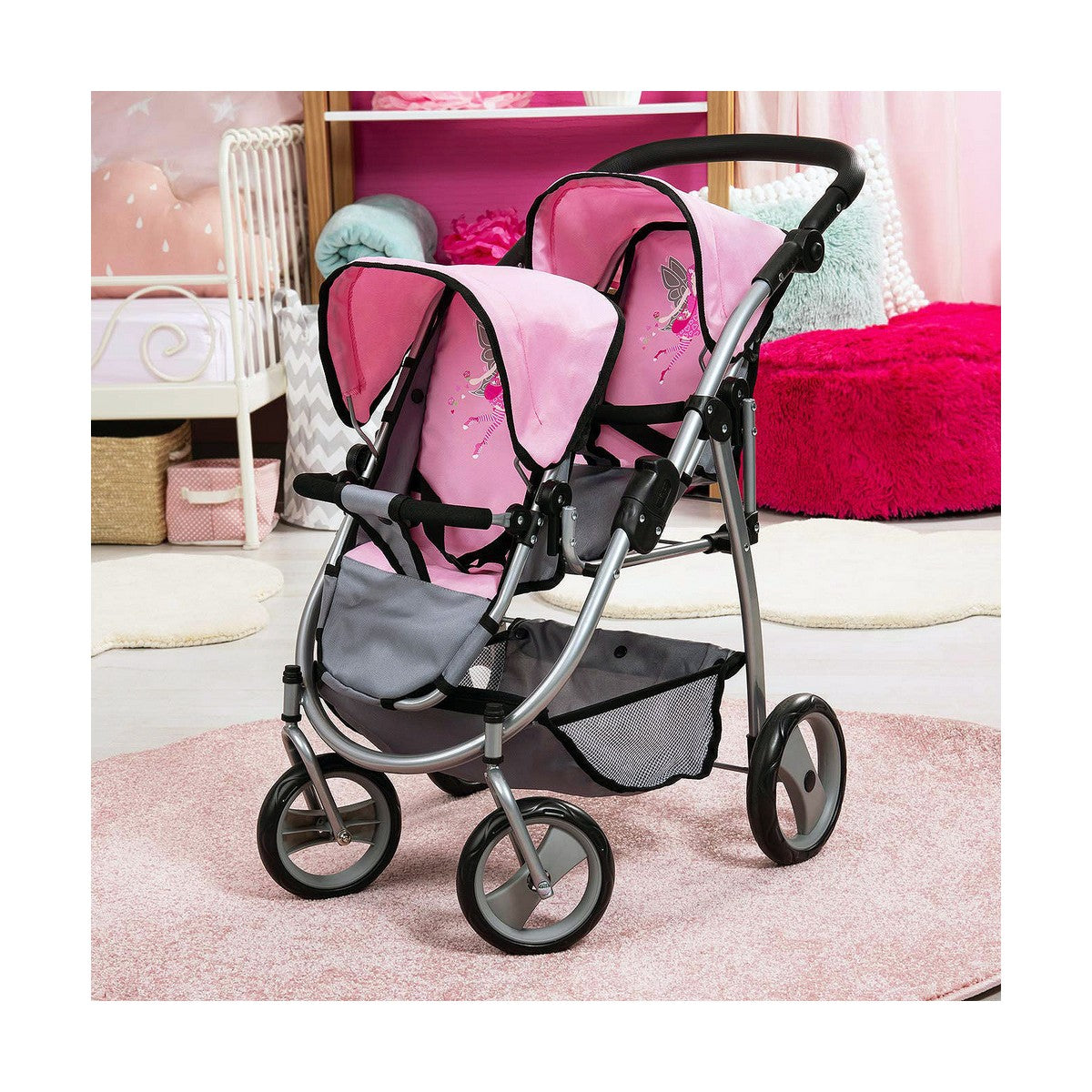 Doll Stroller Reig Grey Pink Twinned - Little Baby Shop