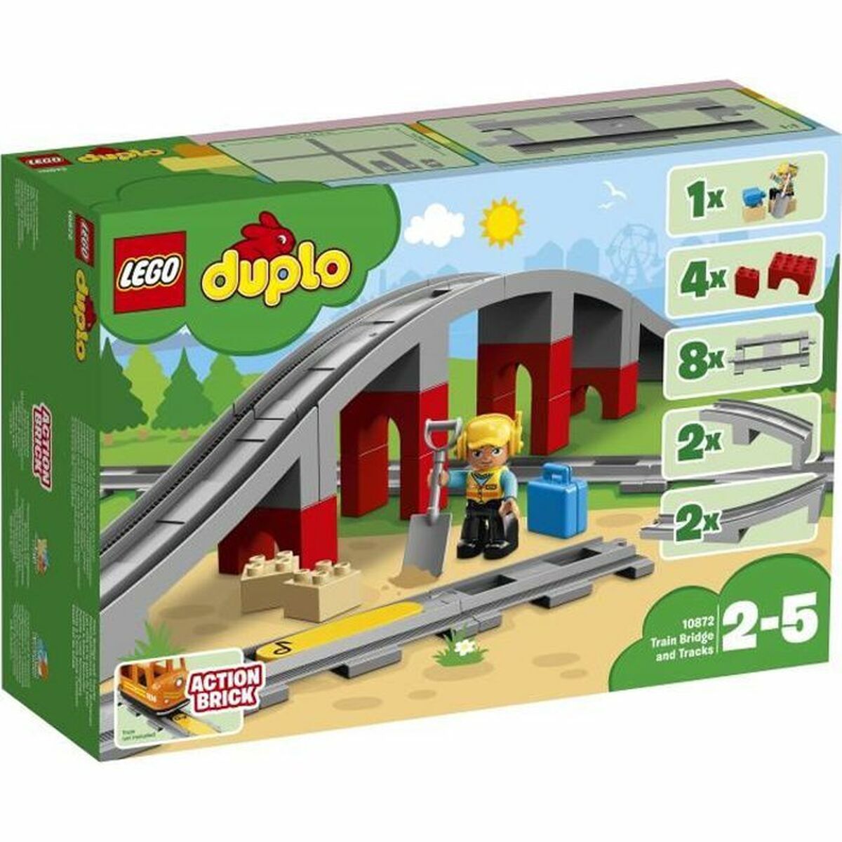 Vehicle Playset   Lego DUPLO 10872 Train rails and bridge         26 Pieces - Little Baby Shop