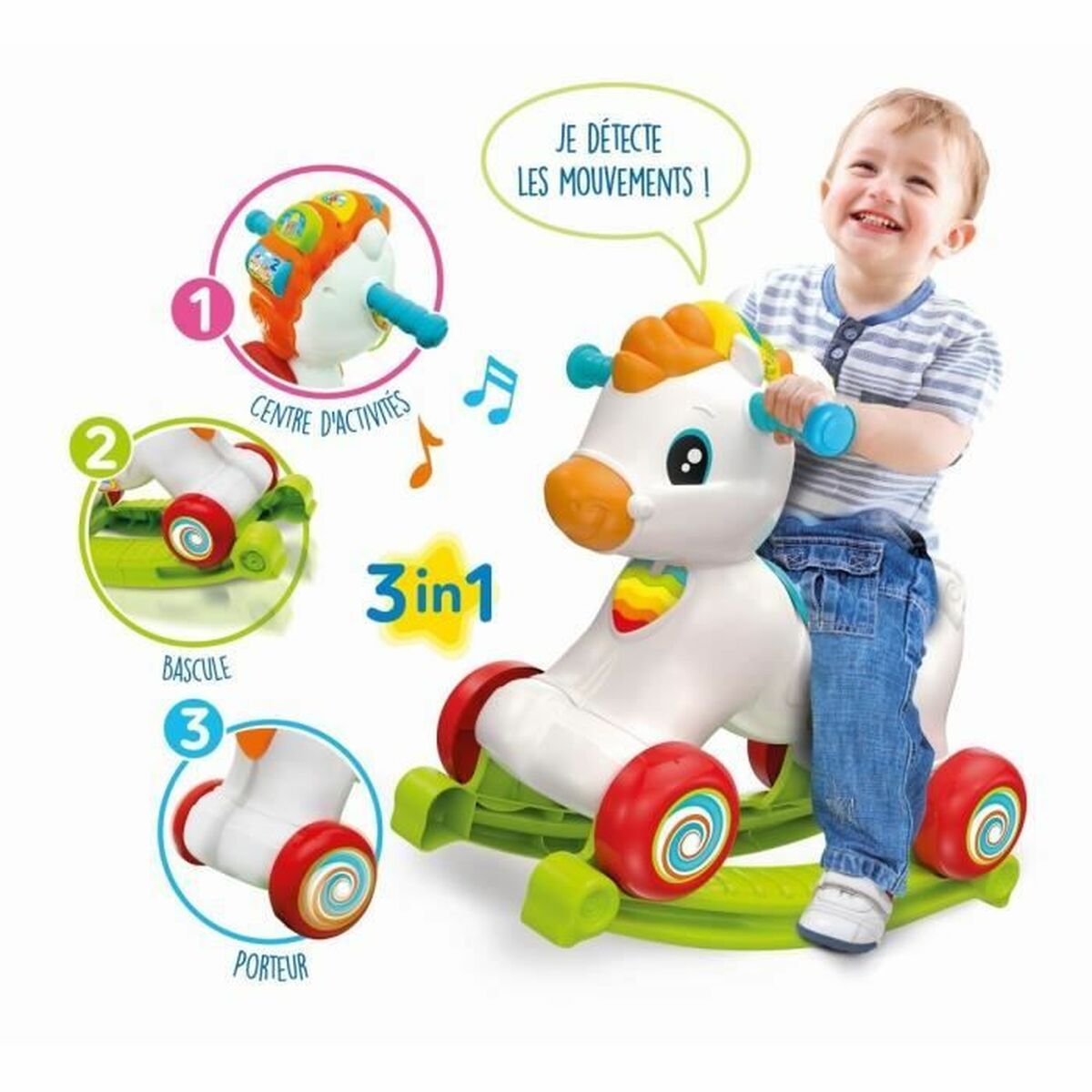 Rocking horse Clementoni Rocking horse and wheels (FR) - Little Baby Shop