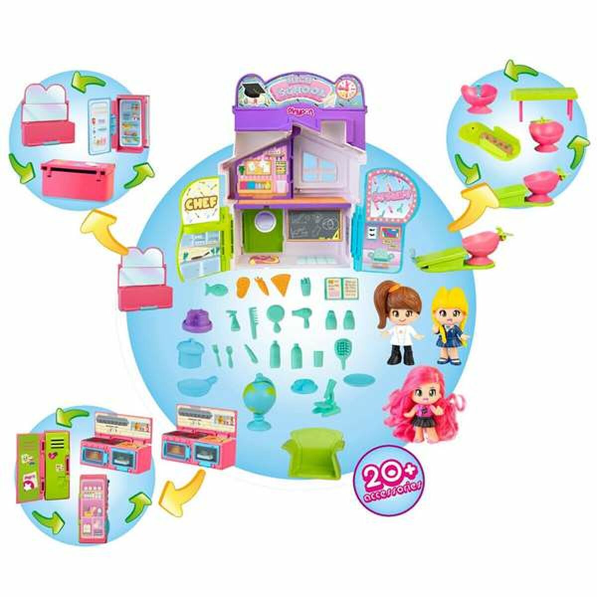 Playset Pinypon Chef & Stylist & High School 3-in-1 - Little Baby Shop