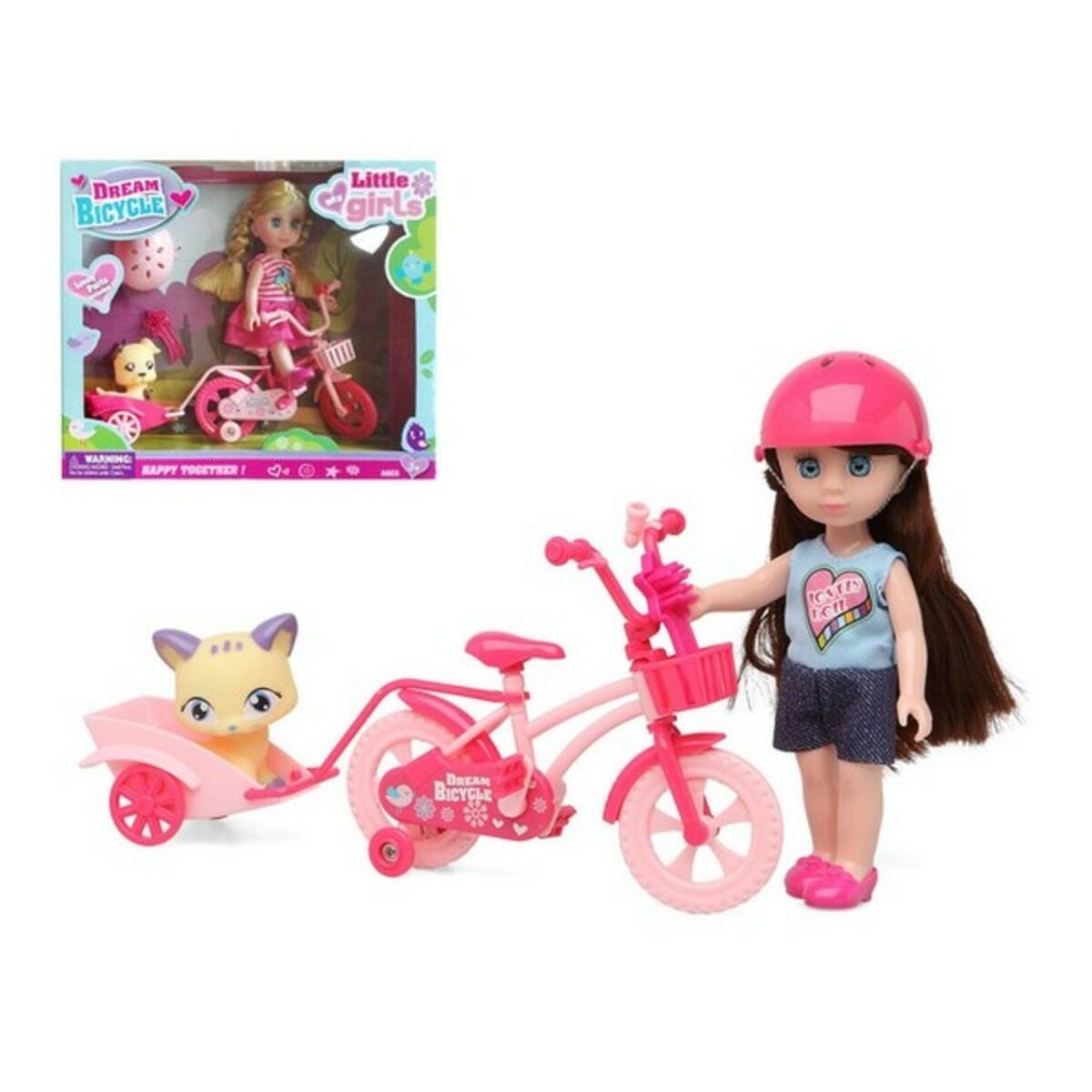 Doll with Pet Dream Bicycle Pink - Little Baby Shop