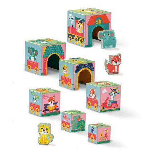 Playset SES Creative Block tower to stack with animal figurines 10 Pieces - Little Baby Shop