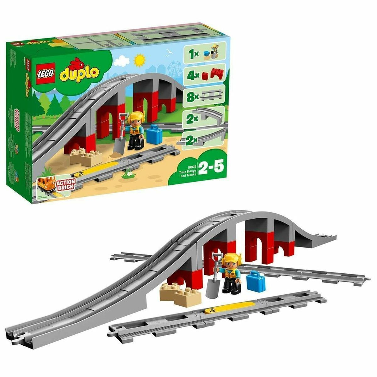 Vehicle Playset   Lego DUPLO 10872 Train rails and bridge         26 Pieces - Little Baby Shop