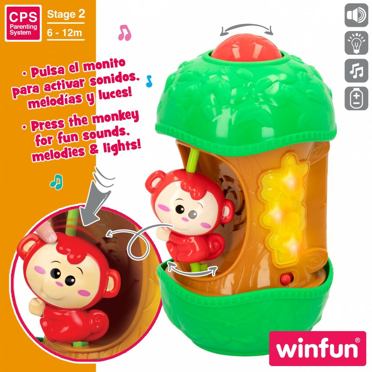 Interactive Toy for Babies Winfun Monkey 11,5 x 20,5 x 11,5 cm (6 Units) - Little Baby Shop