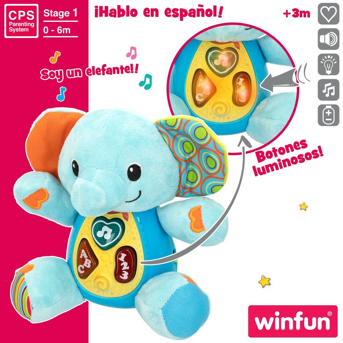 Soft toy with sounds Winfun Elephant 17 x 17,5 x 10 cm (6 Units) - Little Baby Shop