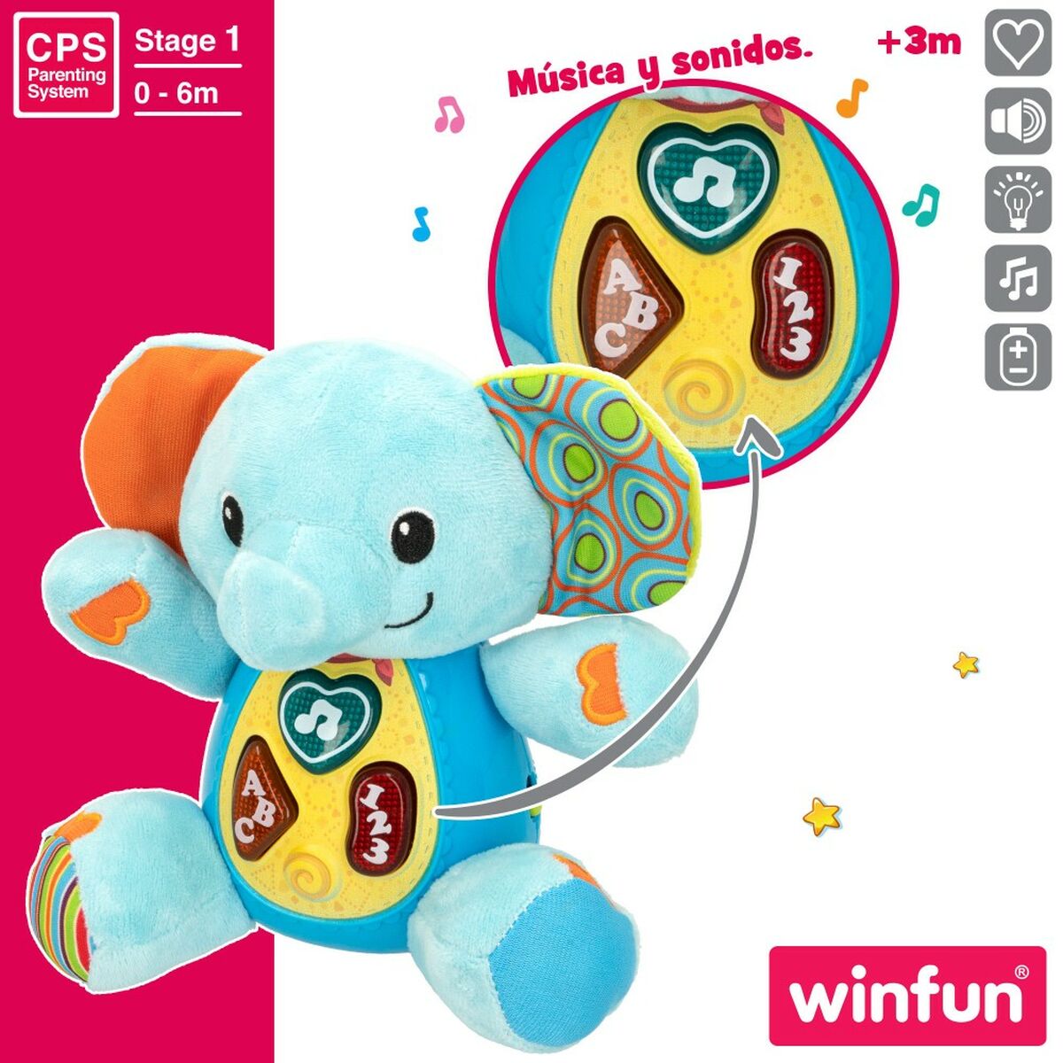 Soft toy with sounds Winfun Elephant 17 x 17,5 x 10 cm (6 Units) - Little Baby Shop