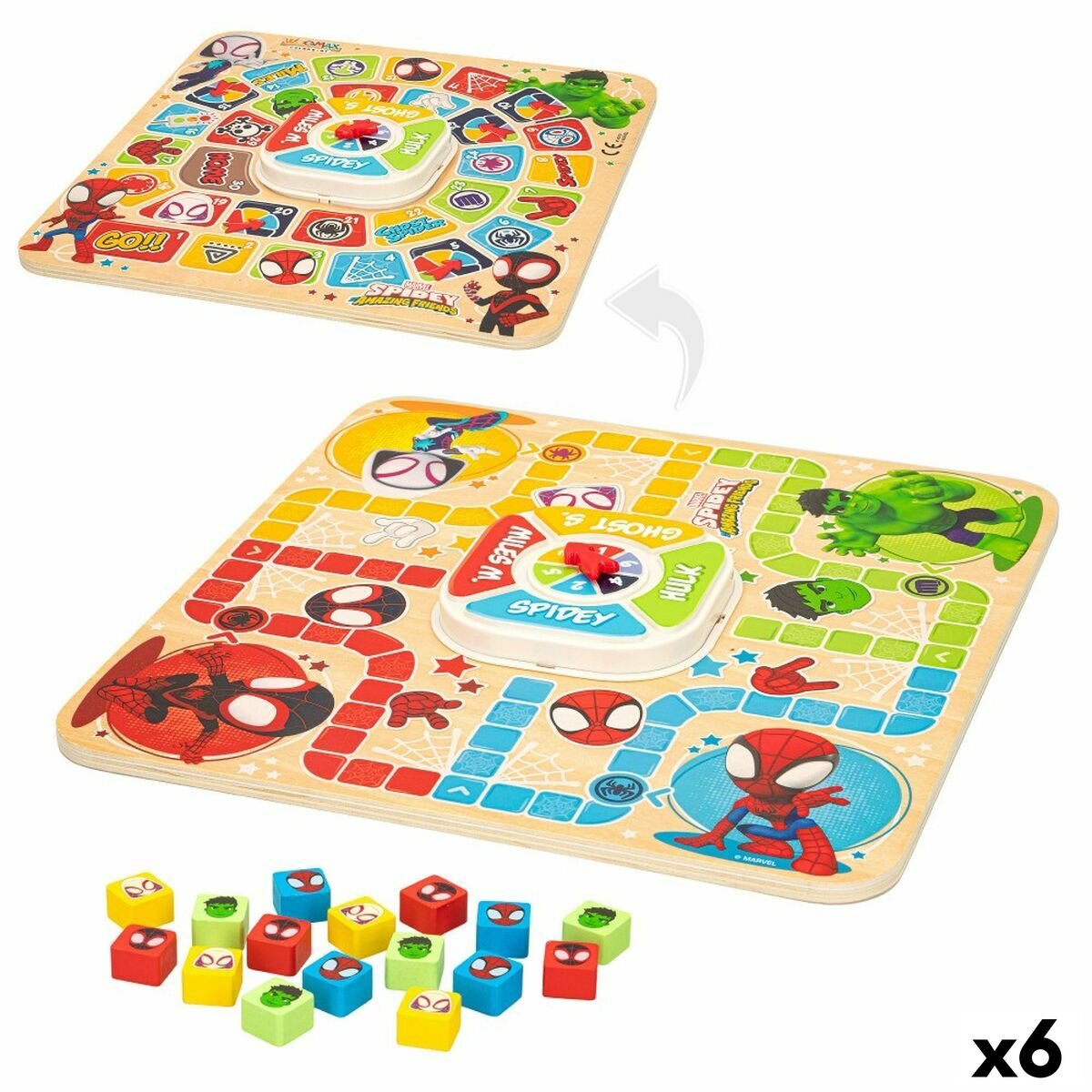 Parchís and Oca Board Spidey 29,5 x 3,5 x 29,5 cm (18 Pieces) (6 Units) - Little Baby Shop