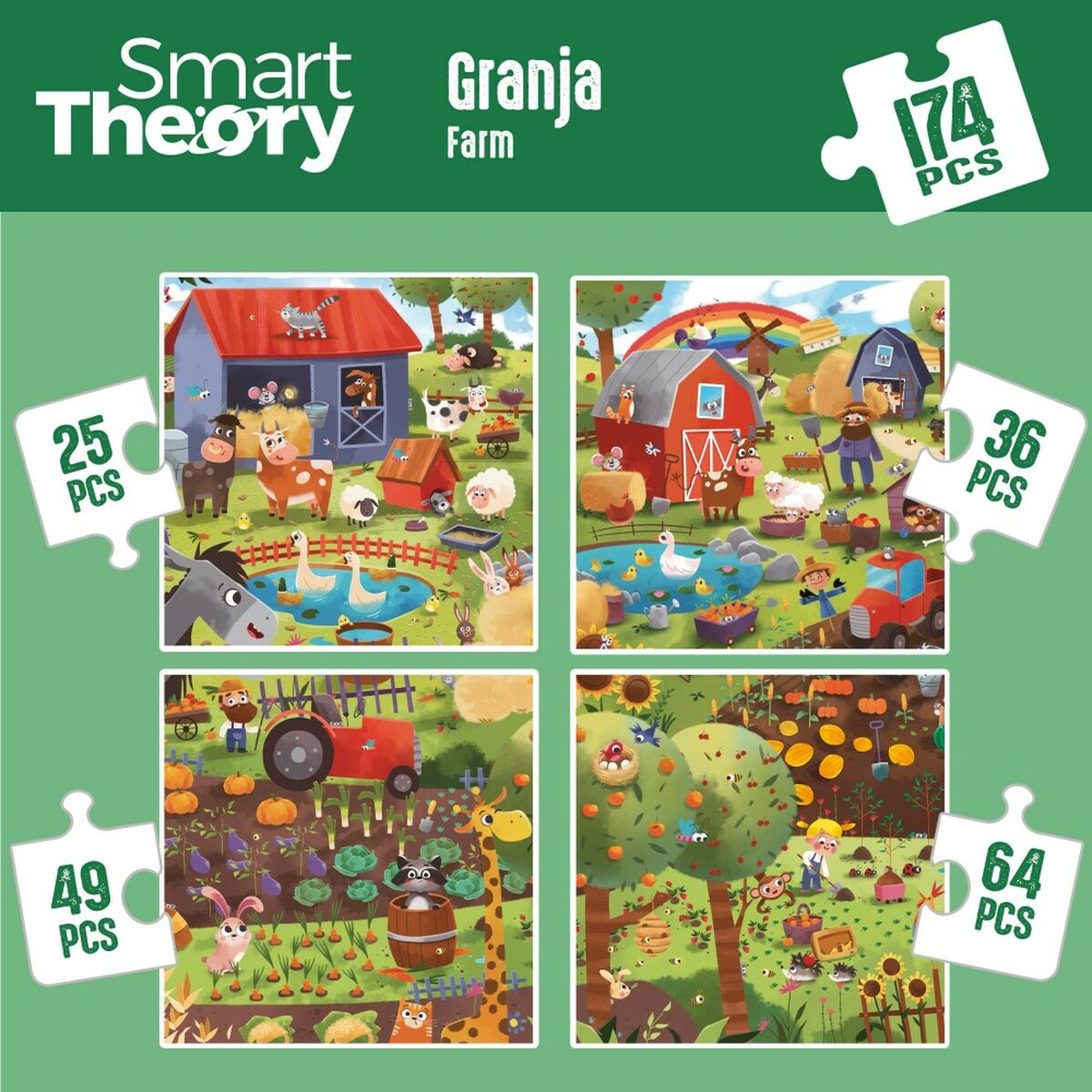 Child's Puzzle Colorbaby 4-in-1 174 Pieces Farm 68 x 68 cm (6 Units) - Little Baby Shop