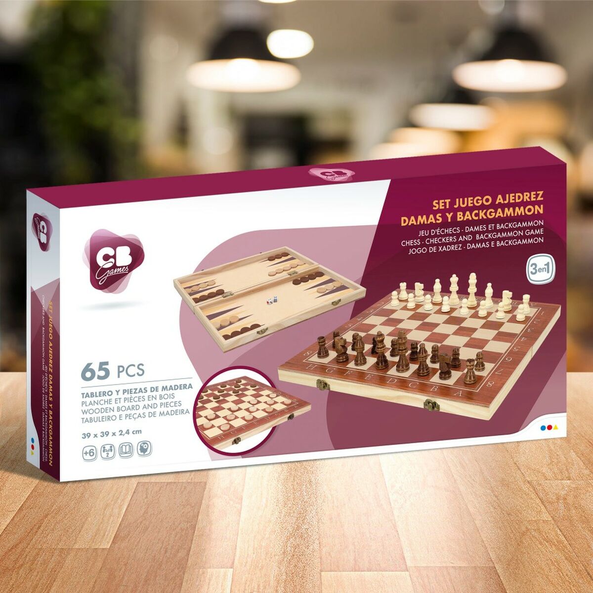 Chess and Checkers Board Colorbaby Backgammon Wood (4 Units) - Little Baby Shop