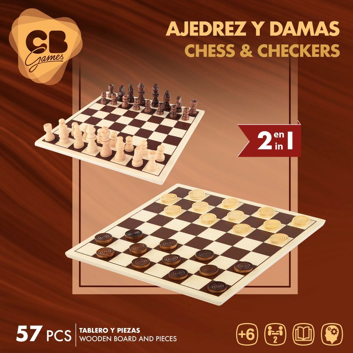 Chess and Checkers Board Colorbaby Wood Metal (6 Units) - Little Baby Shop