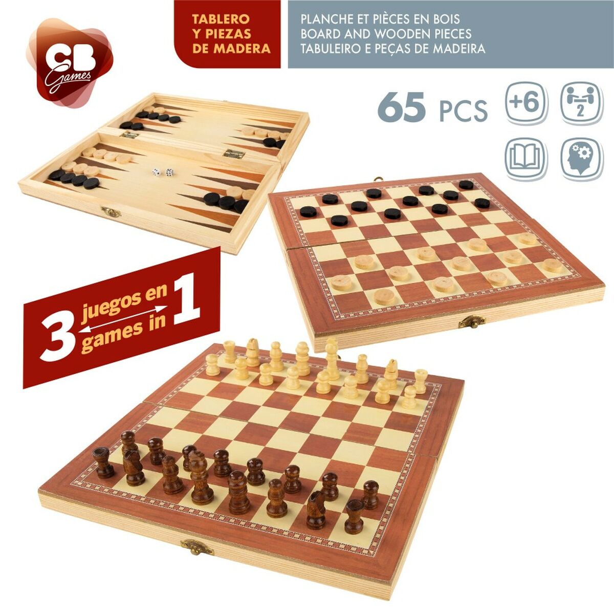 Chess and Checkers Board Colorbaby Backgammon Wood (6 Units) - Little Baby Shop