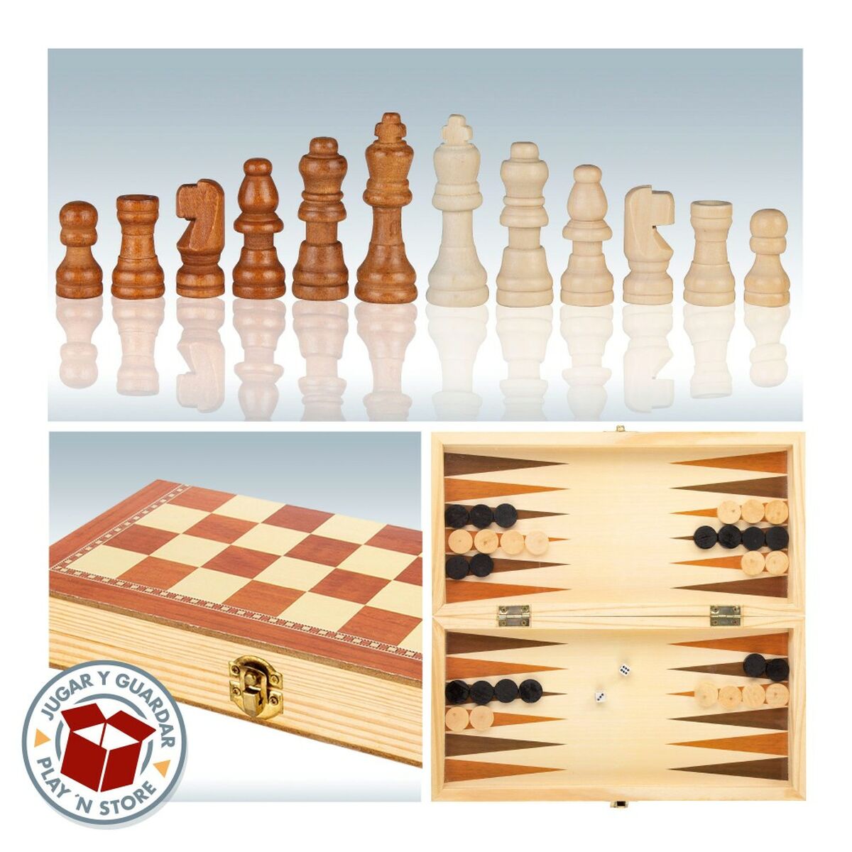 Chess and Checkers Board Colorbaby Backgammon Wood (6 Units) - Little Baby Shop